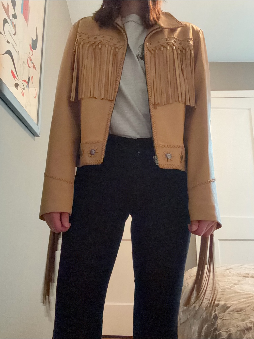 Fringed Tan Leather Jacket by CRIPPLE CREEK - Picture 4 of 7